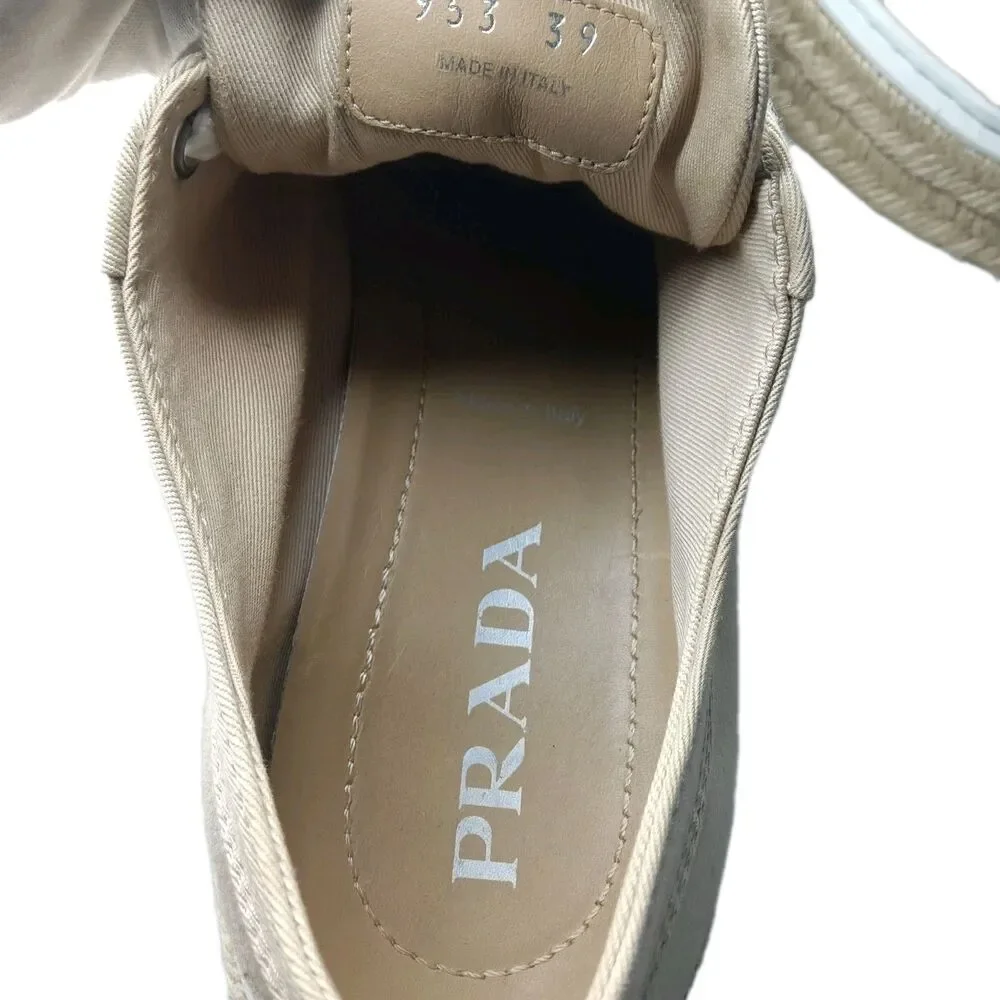 Prada Espadrilles Platform Shoes Beige Canvas  Sneakers Women's Size 39